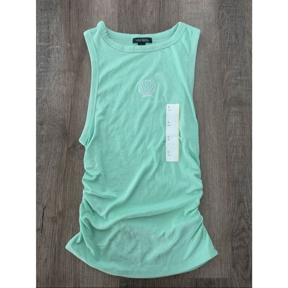 wild fable Light Mint Ribbed Shell-Embroidered Tank
